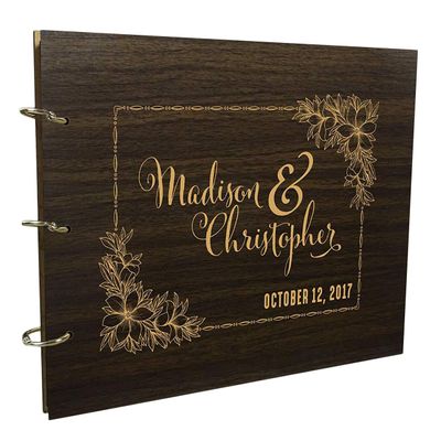 Darling Souvenir Custom Rustic Wedding Guest Book Personalized Wooden Floral Engraved Bride & Groom Photo Albums