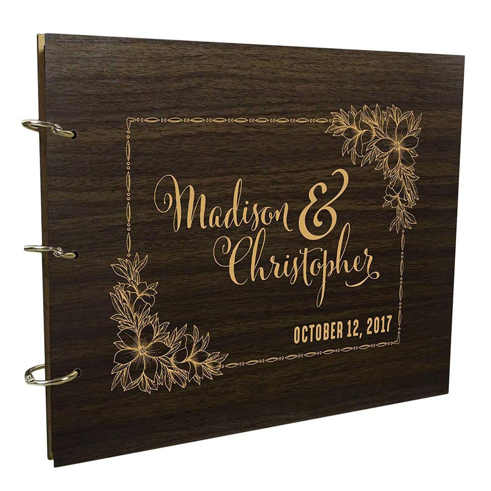 Darling Souvenir Custom Rustic Wedding Guest Book Personalized Wooden Floral Engraved Bride & Groom Photo Albums