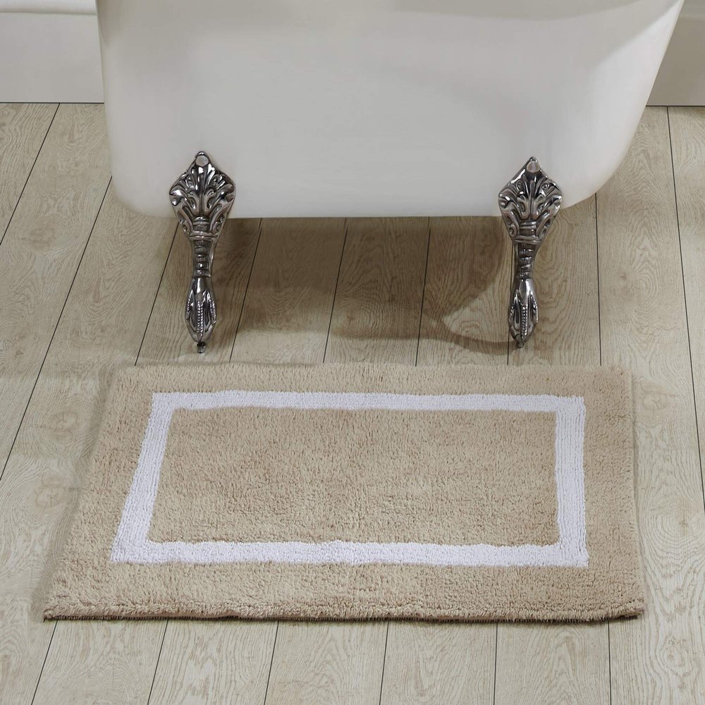 Better Trends 100% Cotton Hotel Collection Bath Mats, Sand & White Bath Mat - Tufted, Reversible & Absorbent & Machine Washable Bath Mats for Bathroom Floor, Shower & Sink, 24" x 40"