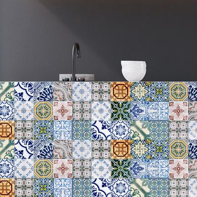 Portugal Tiles Stickers Evora - Pack of 16 Tiles - Tile Decals Art DIY Home Decor Wall Stickers (4 x 4 inches (Set of 16))