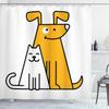 Ambesonne Cartoon Shower Curtain, Cats and Dogs Human Best Friends Forever Room Art Print, Cloth Fabric Bathroom Decor Set with Hooks, 69" W x 84" L, Black White and Apricot view 1