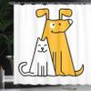 Ambesonne Cartoon Shower Curtain, Cats and Dogs Human Best Friends Forever Room Art Print, Cloth Fabric Bathroom Decor Set with Hooks, 69" W x 84" L, Black White and Apricot view 3
