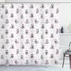 Ambesonne Owl Shower Curtain, Cartoon Style Illustration of Owls on The Branches Mysterious Woods Print, Cloth Fabric Bathroom Decor Set with Hooks, 69" W x 84" L, Eggplant White view 1