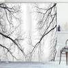 Ambesonne Forest Shower Curtain, Trees Branches Leafless Spooky Scary Image in a Gloomy Air Sky Scene Image, Cloth Fabric Bathroom Decor Set with Hooks, 69" W x 75" L, Cream and Black view 1