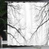 Ambesonne Forest Shower Curtain, Trees Branches Leafless Spooky Scary Image in a Gloomy Air Sky Scene Image, Cloth Fabric Bathroom Decor Set with Hooks, 69" W x 75" L, Cream and Black view 3