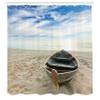 Ambesonne Holiday Shower Curtain, Boat on The Beach at Sunrise Morning Time Tranquil Sky Marine Panorama, Cloth Fabric Bathroom Decor Set with Hooks, 69" W x 70" L, Warm Taupe Pale Blue view 2