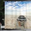 Ambesonne Holiday Shower Curtain, Boat on The Beach at Sunrise Morning Time Tranquil Sky Marine Panorama, Cloth Fabric Bathroom Decor Set with Hooks, 69" W x 70" L, Warm Taupe Pale Blue view 3
