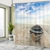 Ambesonne Holiday Shower Curtain, Boat on The Beach at Sunrise Morning Time Tranquil Sky Marine Panorama, Cloth Fabric Bathroom Decor Set with Hooks, 69" W x 70" L, Warm Taupe Pale Blue view 4