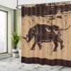 Ambesonne Animal Shower Curtain, Big Savannah Wildlife Creature Monochrome Sketchy Image Earthy Tones, Cloth Fabric Bathroom Decor Set with Hooks, 69" W x 84" L, Dark Brown view 4
