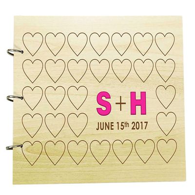 Personalized Wedding Guest Book Wood Engraved Bride & Groom Unique Design Advice Book