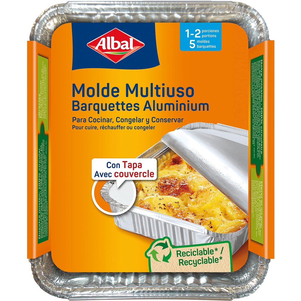Albal - 5 Aluminium containers 0.5 L - Fast and even cooking - Oven and barbecue