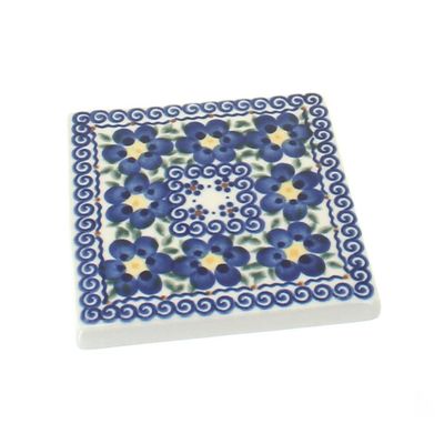 Blue Rose Polish Pottery - Blue Spring Blossom Tile - 4.5"" Square - Ceramic Decorative Tile for Kitchen Backsplash, Trivet or Wall Art