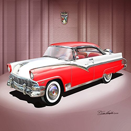 1956 FORD FAIRLANE RED & WHITE - ENTRY LEVEL - ART PRINT POSTER BY ARTIST DANNY WHITFIELD - SIZE 20 X 30