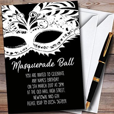 Black & White Mask Masquerade Ball Personalized Party Invitations