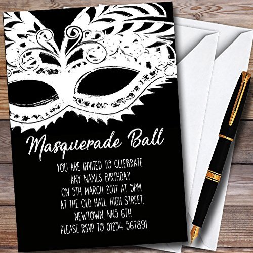 Black & White Mask Masquerade Ball Personalized Party Invitations