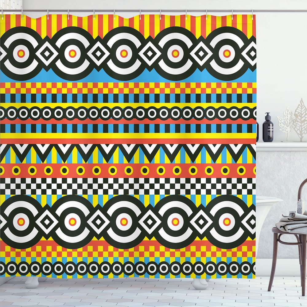 Ambesonne Abstract Shower Curtain, Mayan Trippy Pattern with and Modern Culture Effects Gecko Folk Art Motif, Cloth Fabric Bathroom Decor Set with Hooks, 69" W x 70" L, Multicolor