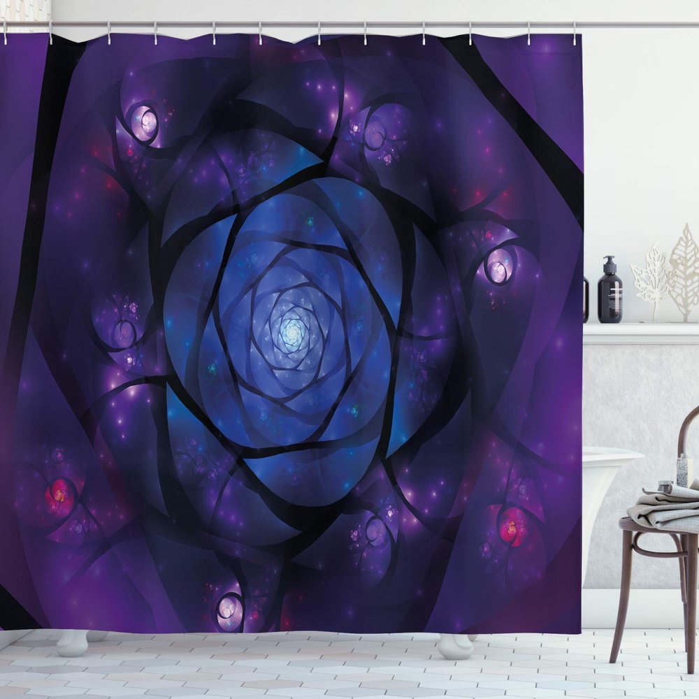 Ambesonne Mandala Shower Curtain, Psychedelic Universe Flower in Space Motif Art Print, Cloth Fabric Bathroom Decor Set with Hooks, 69" W x 75" L, Purple Blue