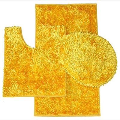 3 Piece Shiny Soft Padded Chenille Bath Rug, Contour Rug and Lid Cover (Yellow)