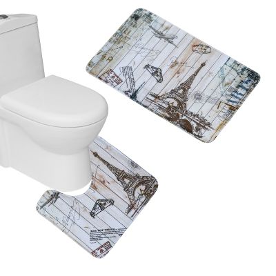 Amagical 2 Piece Paris Eiffel Tower Bathroom Mat Set Toilet Contour Rug Non Slip Flannel