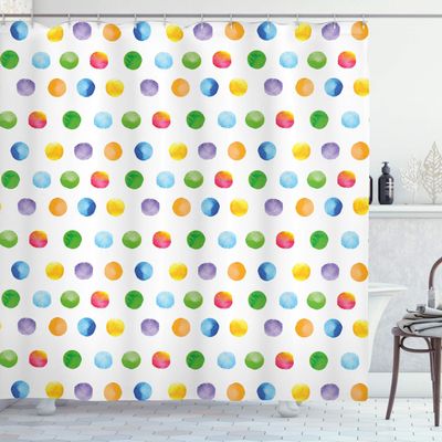 Ambesonne Abstract Shower Curtain, Big Polka Dots Colorful Circles Watercolor Paintbrush Modern Art, Cloth Fabric Bathroom Decor Set with Hooks, 69" W x 70" L, Multicolor White