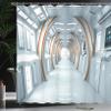 Ambesonne Fantasy Shower Curtain, Futuristic Hallway of Spaceship Digital Architecture Sci Fi Style Inner View, Cloth Fabric Bathroom Decor Set with Hooks, 69" W x 75" L, Pale Blue Orange view 3