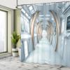 Ambesonne Fantasy Shower Curtain, Futuristic Hallway of Spaceship Digital Architecture Sci Fi Style Inner View, Cloth Fabric Bathroom Decor Set with Hooks, 69" W x 75" L, Pale Blue Orange view 4