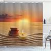 Ambesonne Boho Shower Curtain, Stack of Stones and Candle Yoga Horizon Backdrop Picture, Cloth Fabric Bathroom Decor Set with Hooks, 69" W x 84" L, Orange Sand Brown view 1