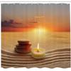 Ambesonne Boho Shower Curtain, Stack of Stones and Candle Yoga Horizon Backdrop Picture, Cloth Fabric Bathroom Decor Set with Hooks, 69" W x 84" L, Orange Sand Brown view 2