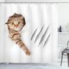Ambesonne Animal Shower Curtain, Funny Cat in Hole with Claw Scratches Playful Kitten Pet Picture, Cloth Fabric Bathroom Decor Set with Hooks, 69" W x 84" L, White Brown view 1