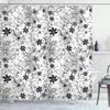 Ambesonne Floral Shower Curtain, Flowers Leaves Twirled Swirls Buds Nature Romantic Design Art Print, Cloth Fabric Bathroom Decor Set with Hooks, 69" W x 70" L, Black White view 1