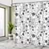 Ambesonne Floral Shower Curtain, Flowers Leaves Twirled Swirls Buds Nature Romantic Design Art Print, Cloth Fabric Bathroom Decor Set with Hooks, 69" W x 70" L, Black White view 4
