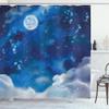 Ambesonne Moon Shower Curtain, Night Sky View with Stars Clouds Outer Space Inspired Dramatic Weather Watercolor Art, Cloth Fabric Bathroom Decor Set with Hooks, 69" W x 70" L, Pale Blue view 1