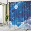 Ambesonne Moon Shower Curtain, Night Sky View with Stars Clouds Outer Space Inspired Dramatic Weather Watercolor Art, Cloth Fabric Bathroom Decor Set with Hooks, 69" W x 70" L, Pale Blue view 4