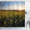 Ambesonne Landscape Shower Curtain, Scenic View Sunset Flower Field Spring Countryside Rural Idyllic Scenery, Cloth Fabric Bathroom Decor Set with Hooks, 69" W x 70" L, Yellow Green Blue view 1