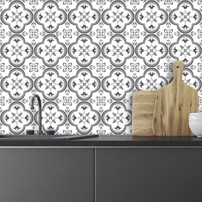 Ambiance Pack of 24 Tile Stickers| Self-Adhesive Decorative Wall Decal Cement Tile - Mosaic Tile Wall Decal Bathroom and Kitchen | Cement Tile Wall Stickers - azulejos - 20 x 20 cm 24 Pieces