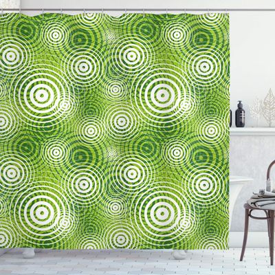 Ambesonne Abstract Shower Curtain, Circular Round Shaped Inner Geometric Eco Wavelength Illustration, Cloth Fabric Bathroom Decor Set with Hooks, 69" W x 84" L, Hunter Green White