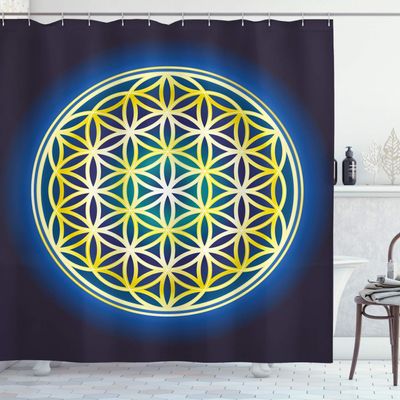 Ambesonne Abstract Shower Curtain, Nature Spirals Flower of Life Energy Illustration, Cloth Fabric Bathroom Decor Set with Hooks, 69" W x 84" L, Violet Blue Indigo