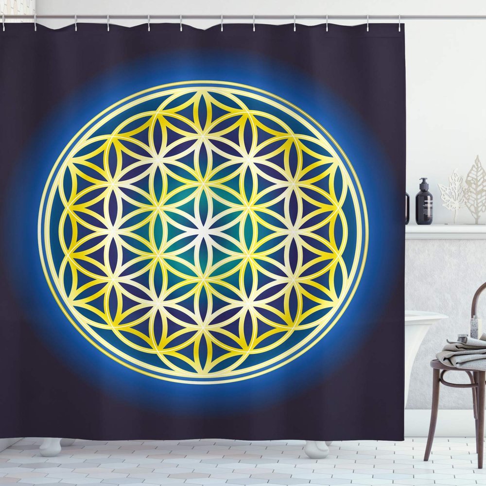 Ambesonne Abstract Shower Curtain, Nature Spirals Flower of Life Energy Illustration, Cloth Fabric Bathroom Decor Set with Hooks, 69" W x 84" L, Violet Blue Indigo