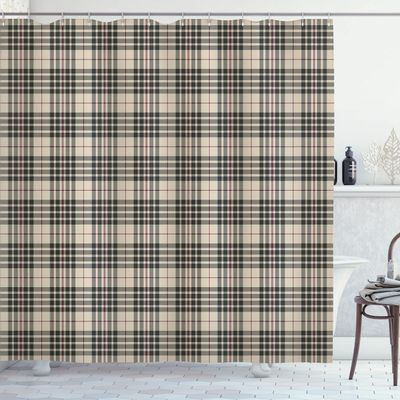 Ambesonne Abstract Shower Curtain, Traditional Tartan Pattern British Clan Royal Vintage Heraldry Design, Cloth Fabric Bathroom Decor Set with Hooks, 69" W x 84" L, Beige Dark Taupe Maroon