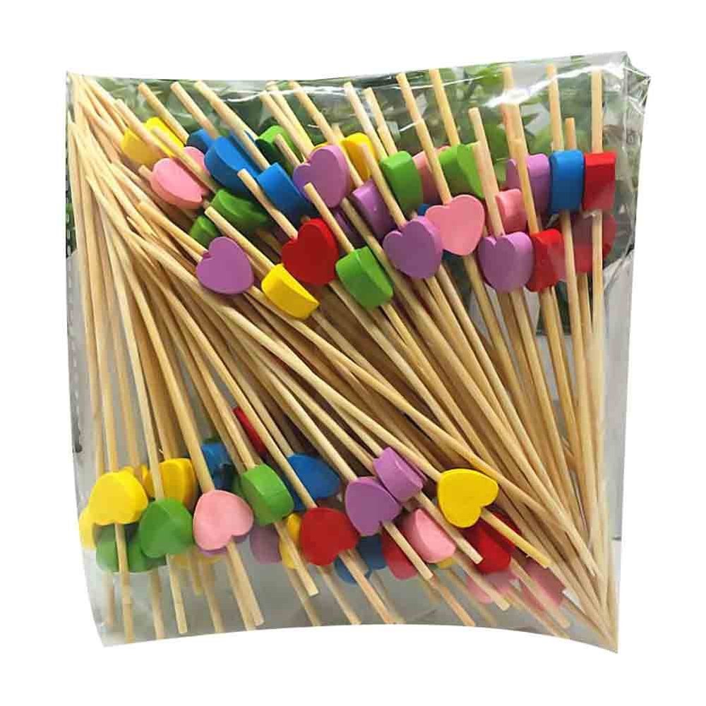 200 Pcs Disposable Bamboo Stick Fruit Pick Cocktail Picks Party Supplies - Heart