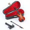 Dselvgvu Wooden Miniature Violin with Stand, Bow and Case Mini Musical Instrument Violin Replica Collectible Figurines Dollhouse Accessories Model Home Decoration Display Ornament (3.94"x1.57"x0.63") view 1