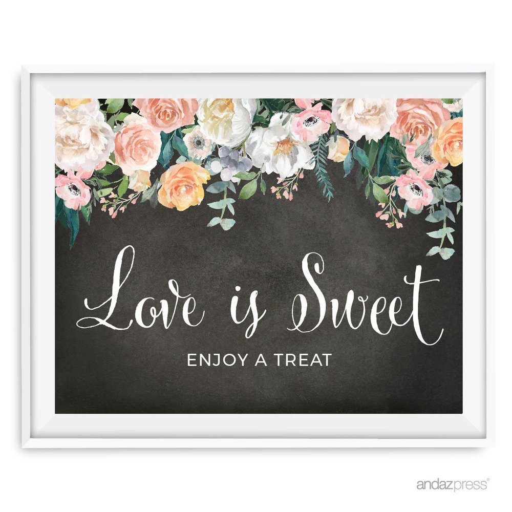 Andaz Press Peach Chalkboard Floral Garden Party Wedding Collection, Party Signs, Love is Sweet, Enjoy a Treat Dessert Table Sign, 8.5x11-inch, 1-Pack