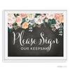 Andaz Press Peach Chalkboard Floral Garden Party Wedding Collection, Party Signs, Please Sign our Keepsake Table Sign, 8.5x11-inch, 1-Pack view 1