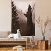 Ambesonne Nature Tapestry, Silhouette of Wild Bear in the Jungle Woodland at Dark Night Illustration, Wall Hanging for Bedroom Living Room Dorm Decor, 60" X 80", Army Green Pale Peach view 2