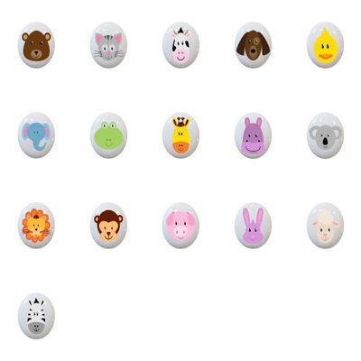 SET OF 16 KNOBS - Zoo Animal Faces by PP - DECORATIVE Ceramic Dresser Drawer PULLS Cabinet Cupboard KNOBS