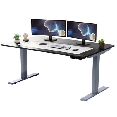RISE UP dual motor electric standing desk 60x30" black bamboo desktop premium ergonomic adjustable height sit stand up home office computer desk table motorized powered modern furniture small standup