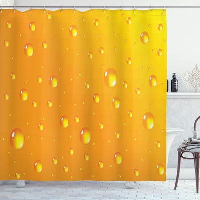 Ambesonne Abstract Shower Curtain, Water Rain Drops Style Bubbles on Vibrant Background Pastel Sotf Serene Design Art, Cloth Fabric Bathroom Decor Set with Hooks, 69" W x 75" L, Marigold