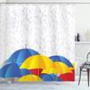 Ambesonne Modern Shower Curtain, Cartoon Image with Raindrops Colorful Umbrellas Animation Like Art Print, Cloth Fabric Bathroom Decor Set with Hooks, 69" W x 70" L, White Blue Red view 1