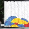 Ambesonne Modern Shower Curtain, Cartoon Image with Raindrops Colorful Umbrellas Animation Like Art Print, Cloth Fabric Bathroom Decor Set with Hooks, 69" W x 70" L, White Blue Red view 3