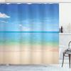 Ambesonne Ocean Shower Curtain, Island Seashore Beach Sandy Photo with Clear Sunny Open Skyline Image, Cloth Fabric Bathroom Decor Set with Hooks, 69" W x 70" L, Cream Sky Blue Turquoise view 1
